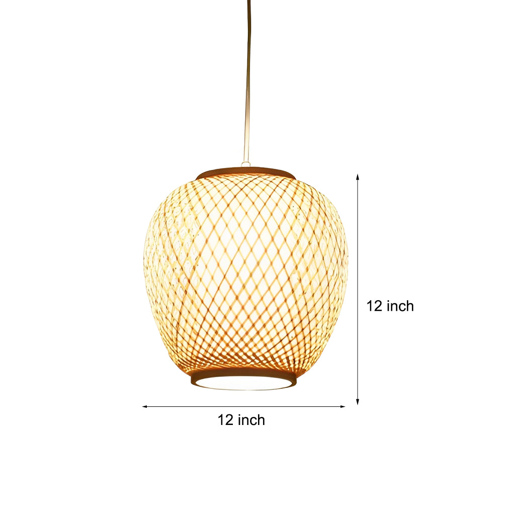 Farmhouse Dome Bamboo Pendant Light - Curvy Oval Design
