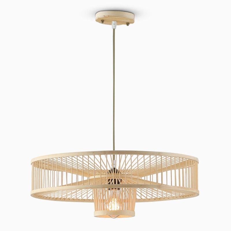 Bamboo Drum Pendant Light - Farmhouse Burlywood Ceiling Fixture