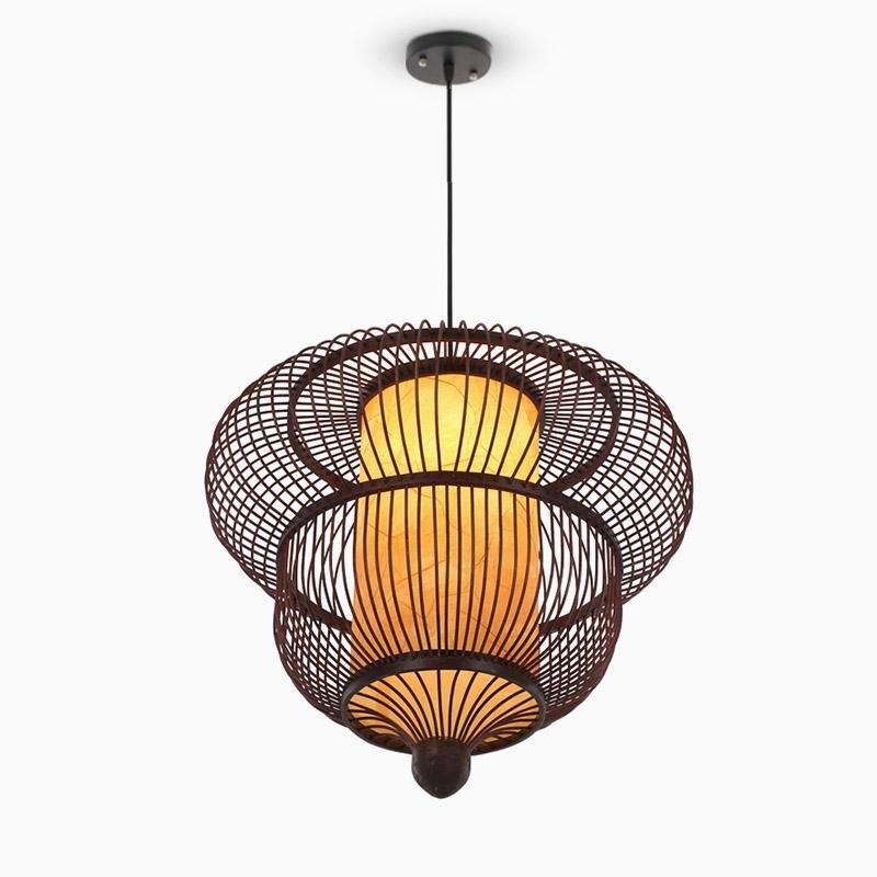 2-Tier Bubble Bamboo Pendant Light - Dark Brown Moroccan Design
