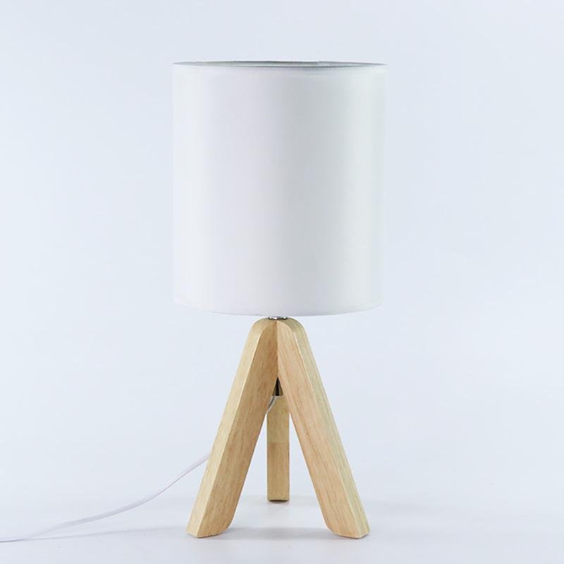15" Modern Tripod Table Lamp with Natural Wood Base & Linen Shade