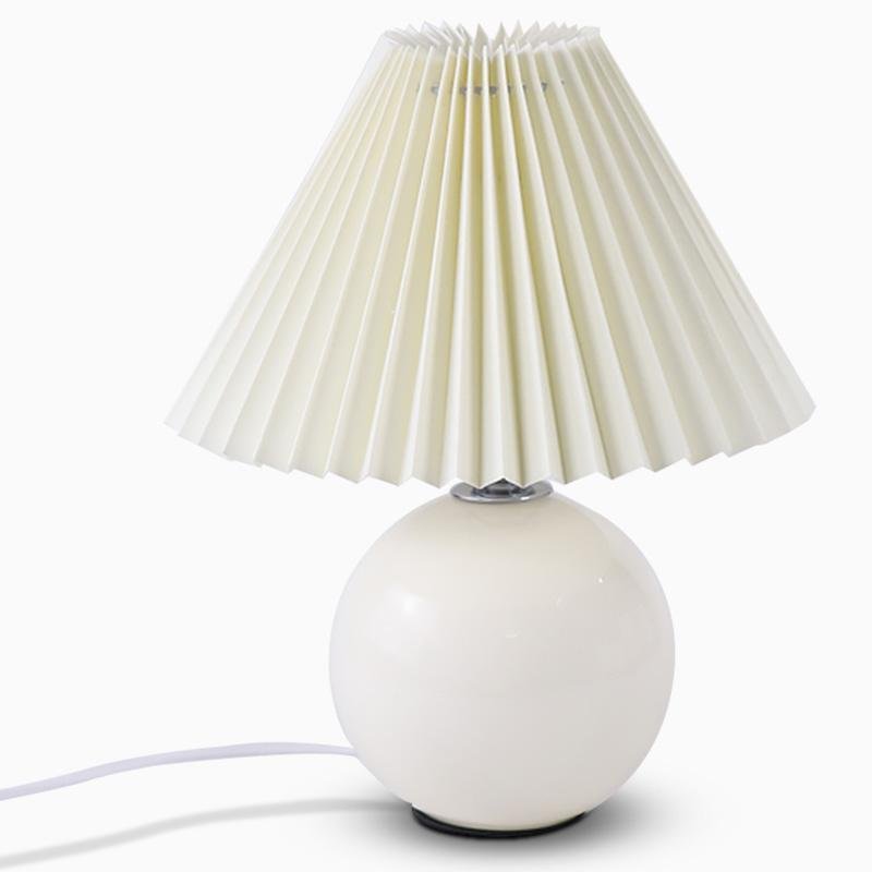 Modern White Ceramic Table Lamp with Pleated Shade