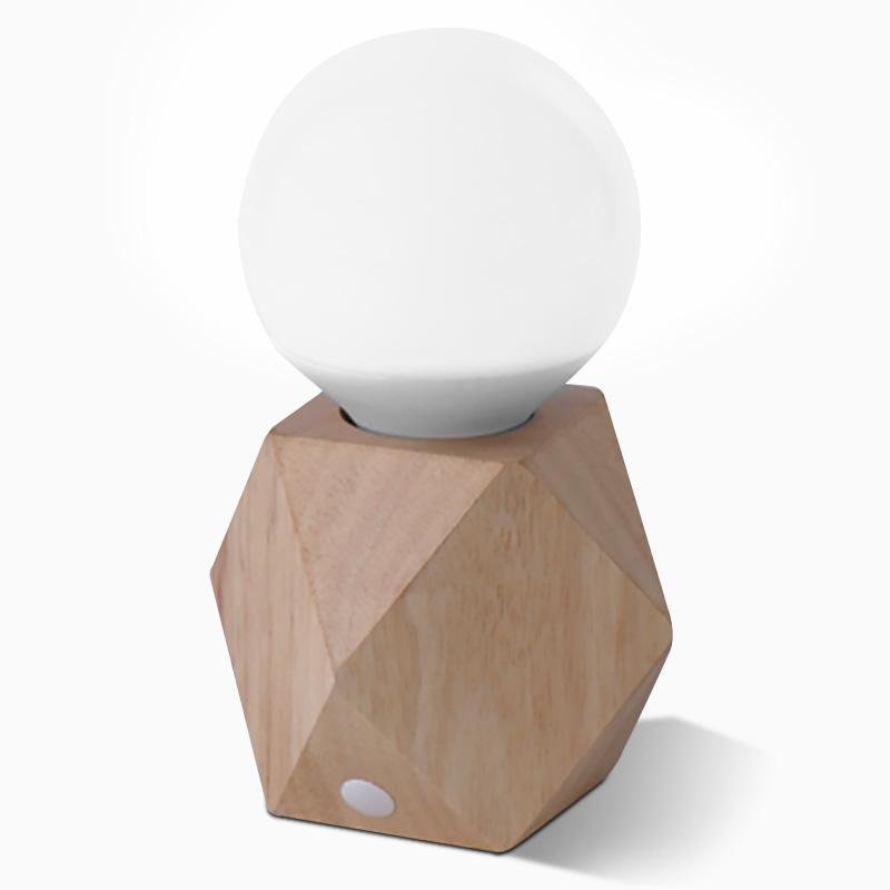 Geometric Wooden Base Touch Table Lamp with USB Charging Port