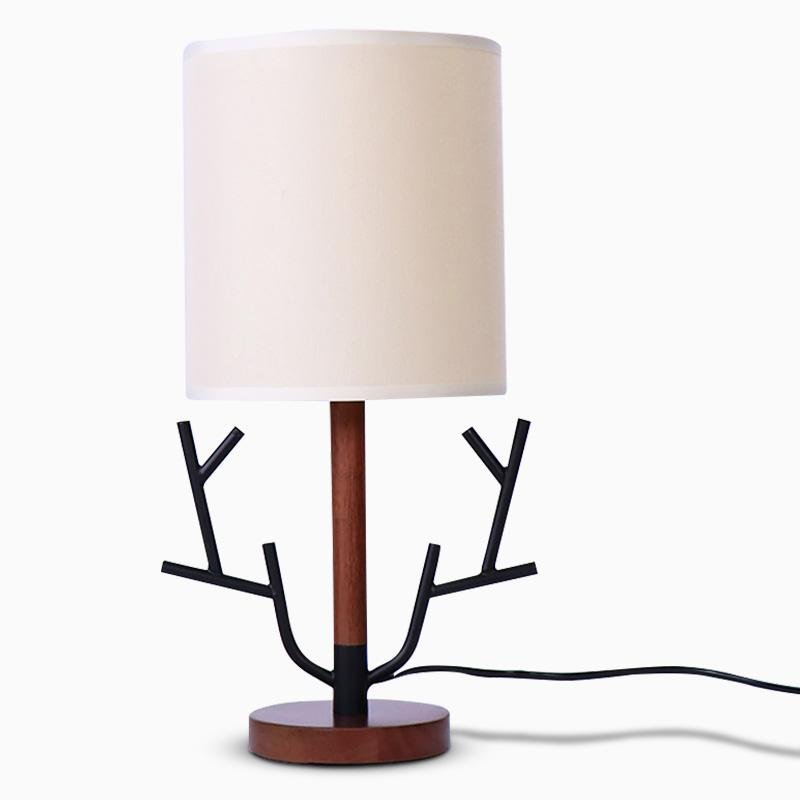 Vintage Rustic Tree Branch Table Lamp with Fabric Drum Shade