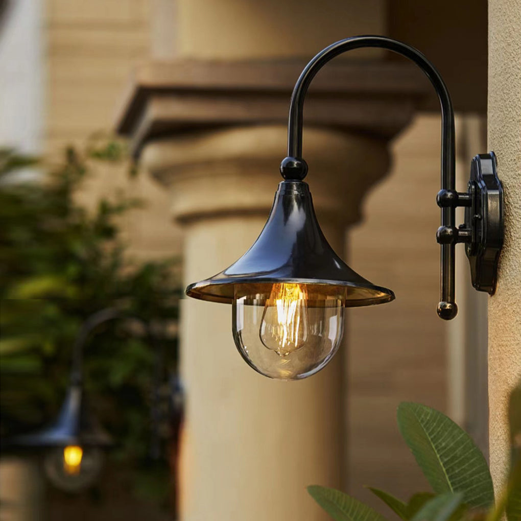 Trumpet Shaped LED Outdoor Wall Lamp Black Industrial Vintage