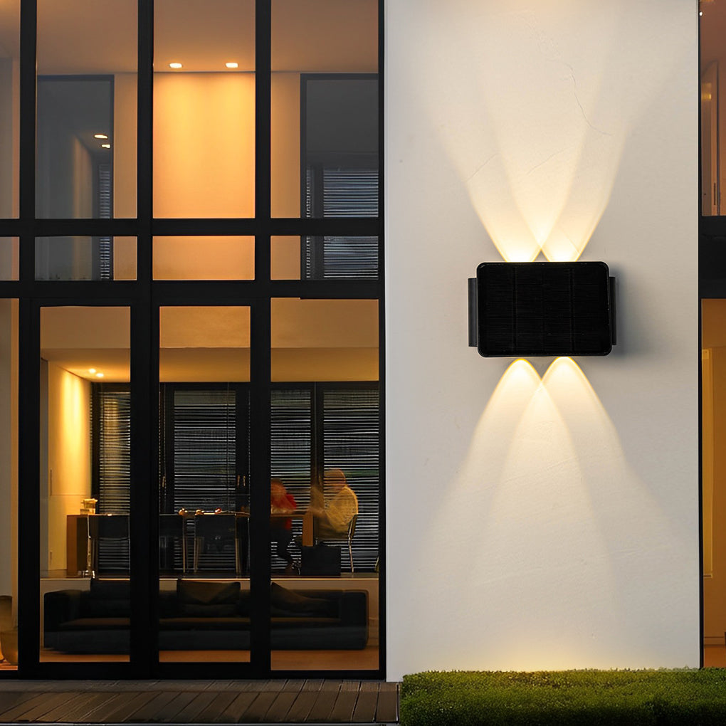 Modern Solar LED Outdoor Wall Light - Up Down Waterproof Black