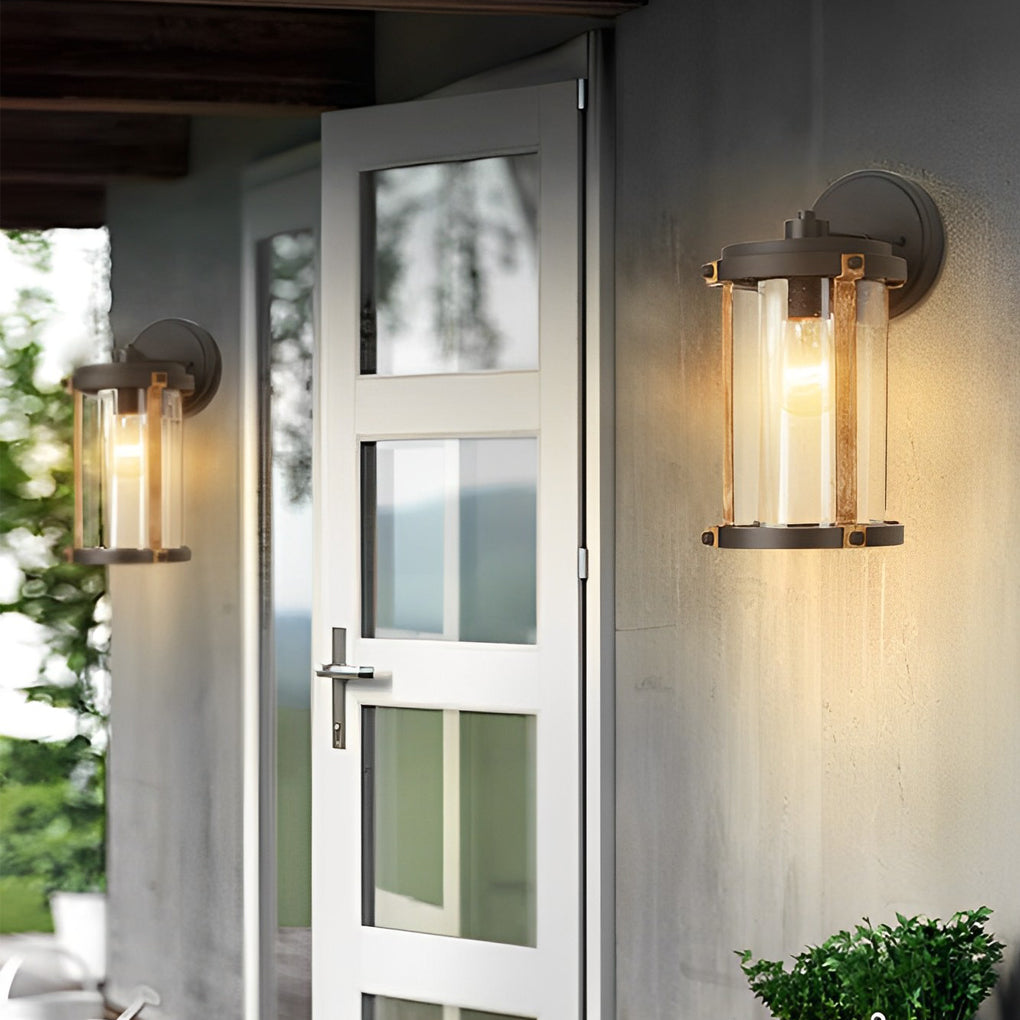 Industrial Glass Outdoor Wall Sconce - Black Aluminum Waterproof