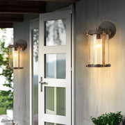 Industrial Glass Outdoor Wall Sconce - Black Aluminum Waterproof