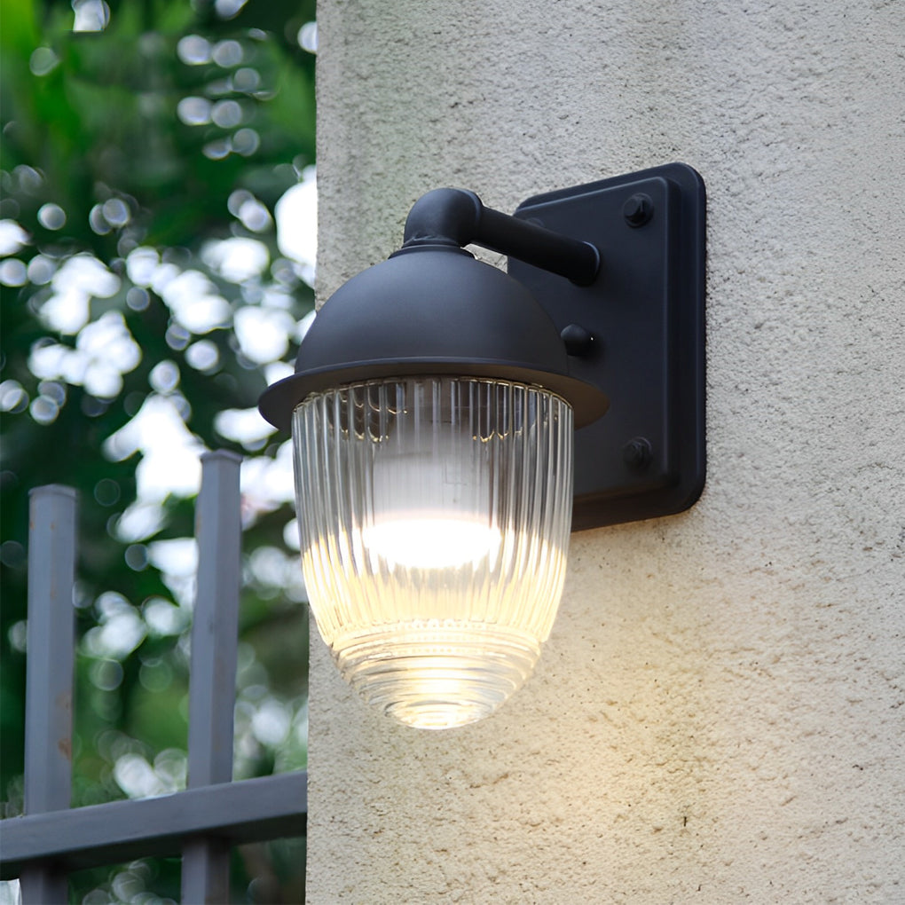 Glass Ball Outdoor Wall Lamp - Matte Black Industrial Sconce