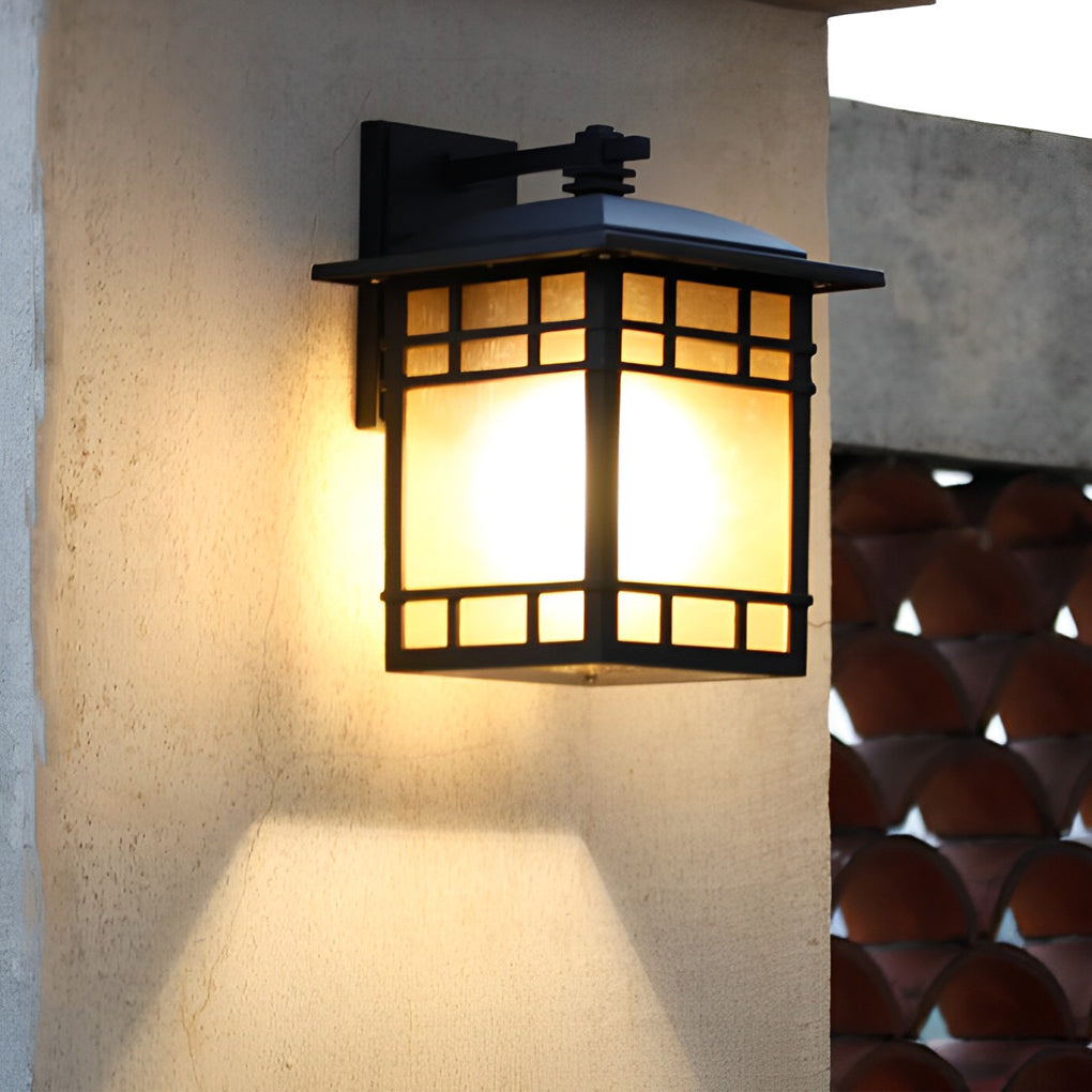 Retro Waterproof Outdoor Wall Light with Yellow Glass Shade