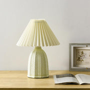 Vintage Pleated Linen Shade Ceramic Table Lamp with Floral Base