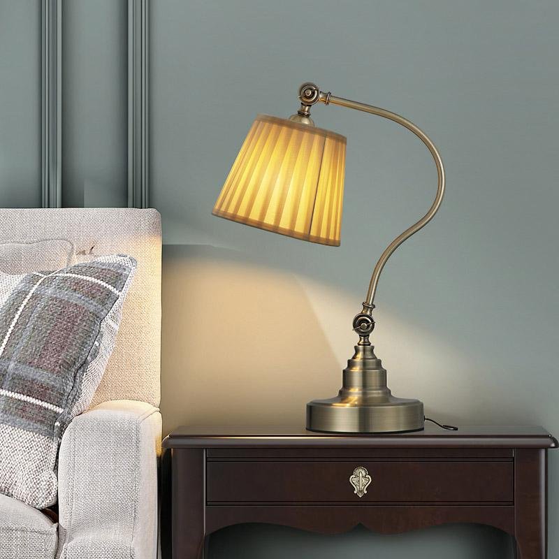 Industrial Arched Metal Desk Lamp with Linen Shade