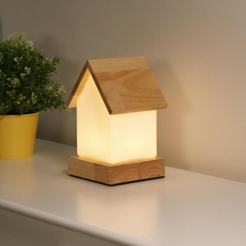 Wooden House Kids Night Lamp with Warm LED Light