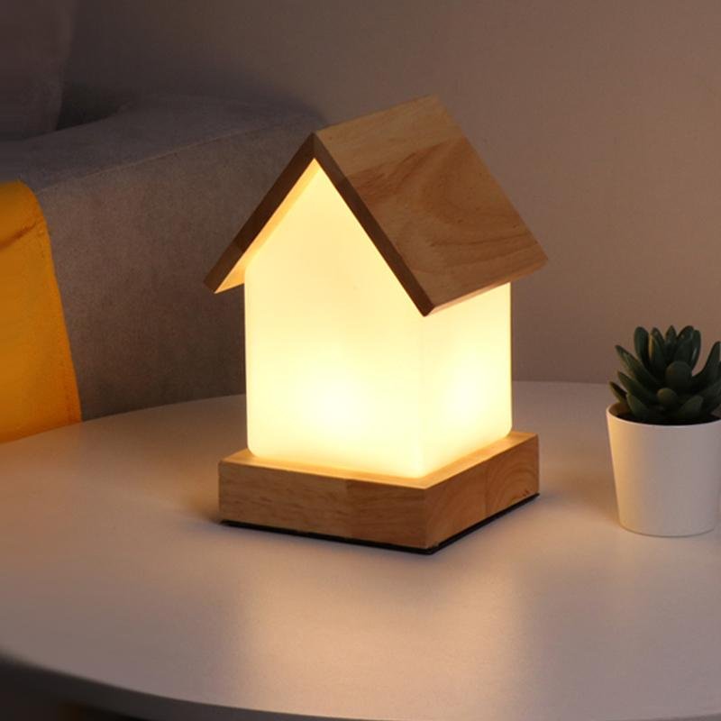 Wooden House Kids Night Lamp with Warm LED Light