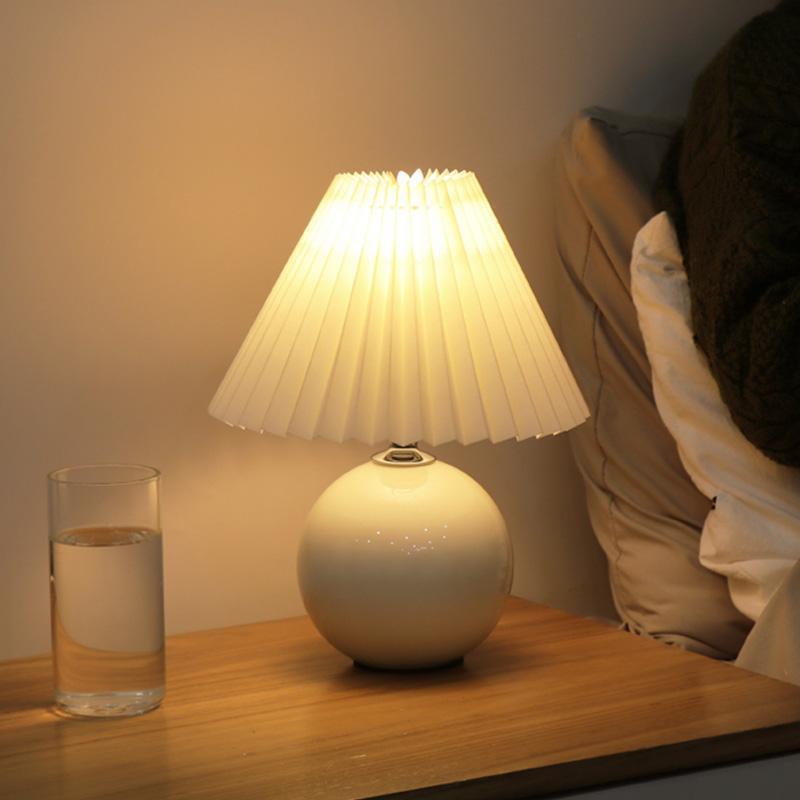 Modern White Ceramic Table Lamp with Pleated Shade