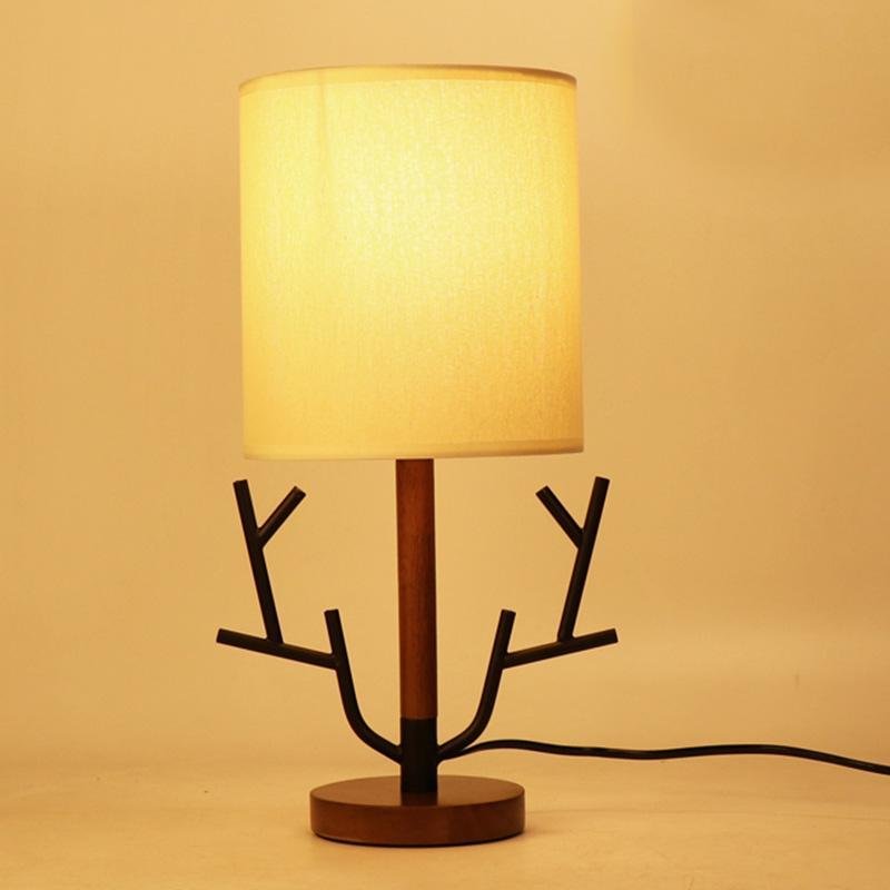 Vintage Rustic Tree Branch Table Lamp with Fabric Drum Shade