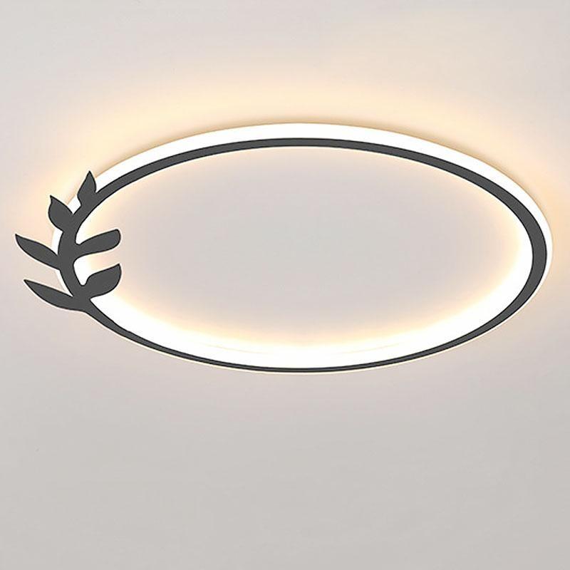 Modern Black Flush Mount LED Ceiling Light with Leaf Edge Design