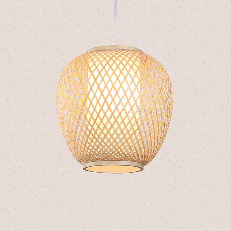 Farmhouse Dome Bamboo Pendant Light - Curvy Oval Design