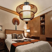 2-Tier Bubble Bamboo Pendant Light - Dark Brown Moroccan Design