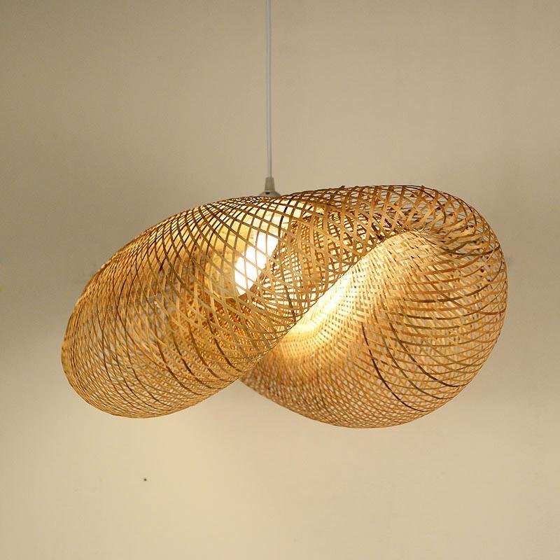 24" Modern Farmhouse Curved Bamboo Pendant Light