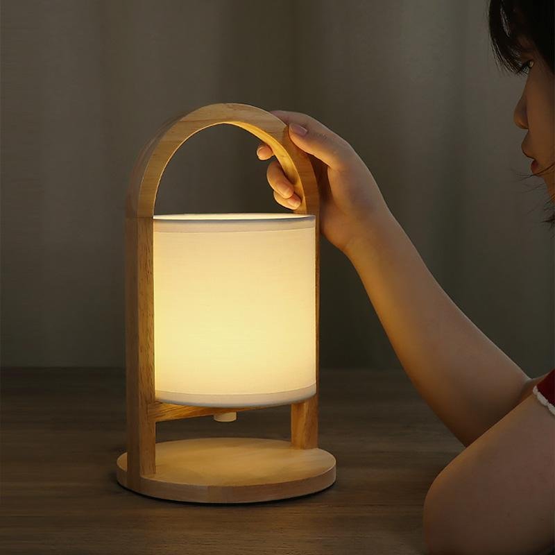 Modern Portable Wood Table Lamp with Remote Control
