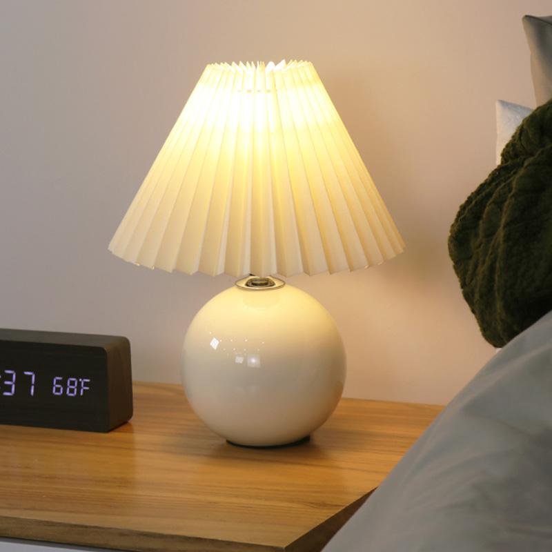 Modern White Ceramic Table Lamp with Pleated Shade