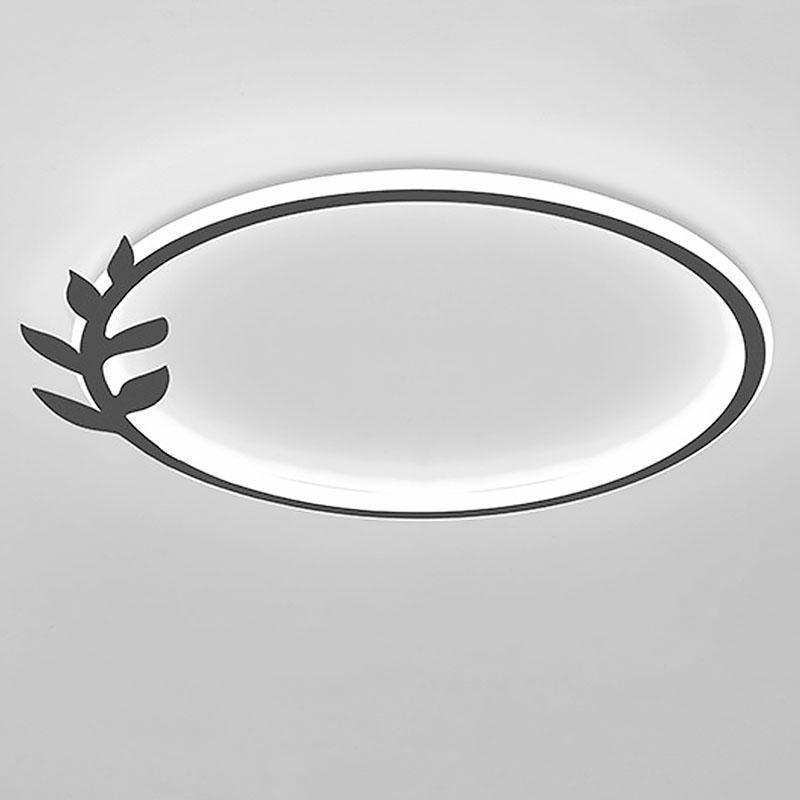 Modern Black Flush Mount LED Ceiling Light with Leaf Edge Design
