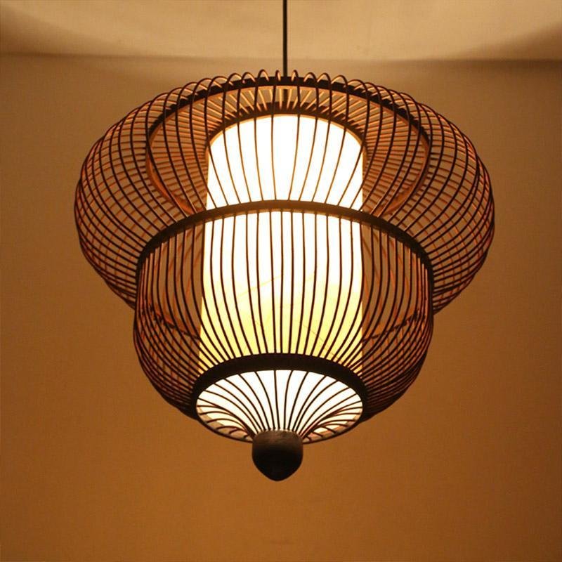2-Tier Bubble Bamboo Pendant Light - Dark Brown Moroccan Design