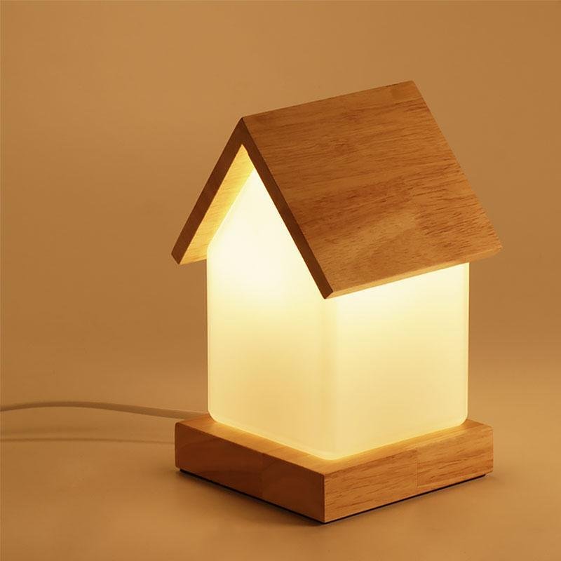 Wooden House Kids Night Lamp with Warm LED Light