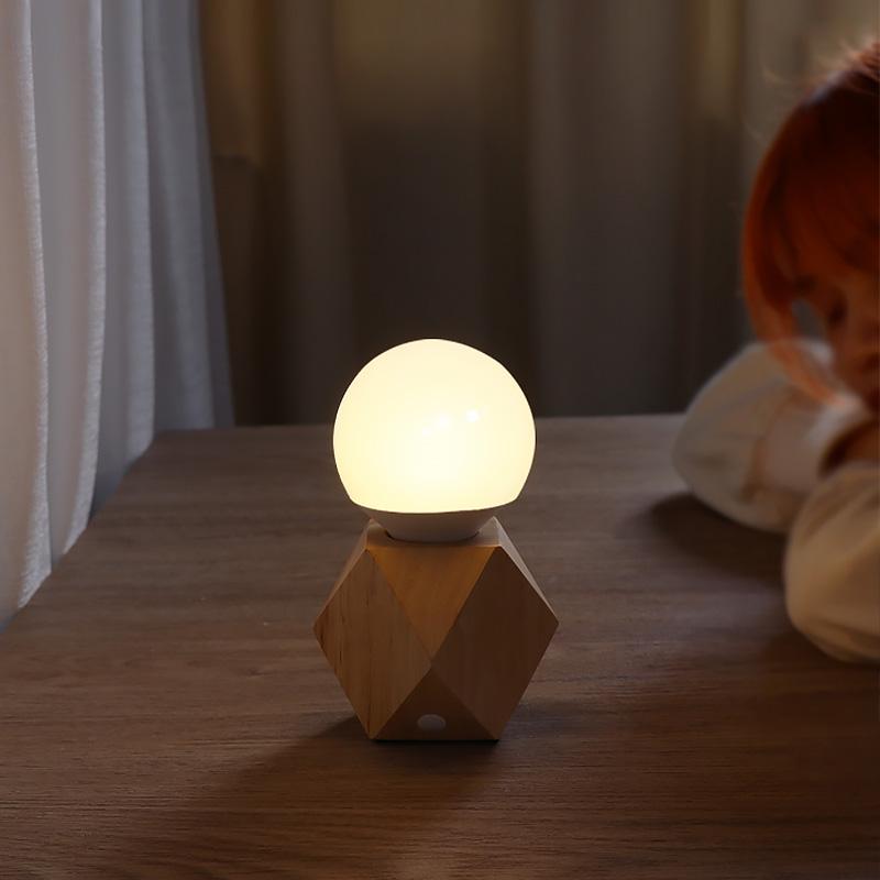 Geometric Wooden Base Touch Table Lamp with USB Charging Port