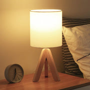 15" Modern Tripod Table Lamp with Natural Wood Base & Linen Shade