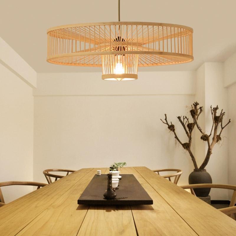 Bamboo Drum Pendant Light - Farmhouse Burlywood Ceiling Fixture