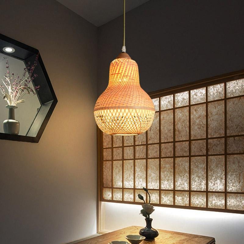 Peach-Inspired Bamboo Pendant Light – Rustic Farmhouse Ceiling