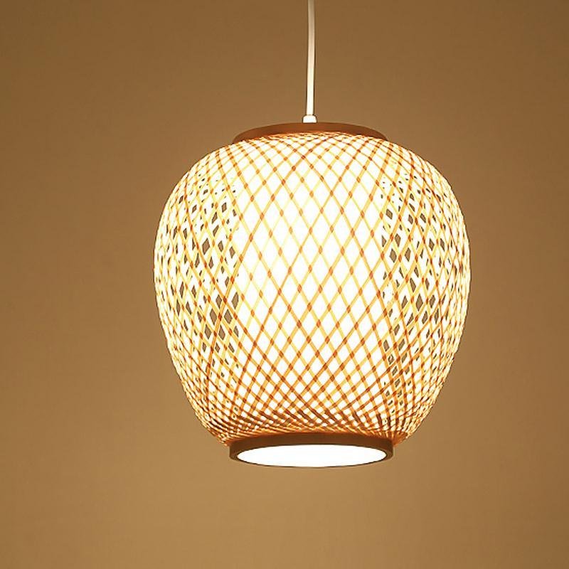 Farmhouse Dome Bamboo Pendant Light - Curvy Oval Design