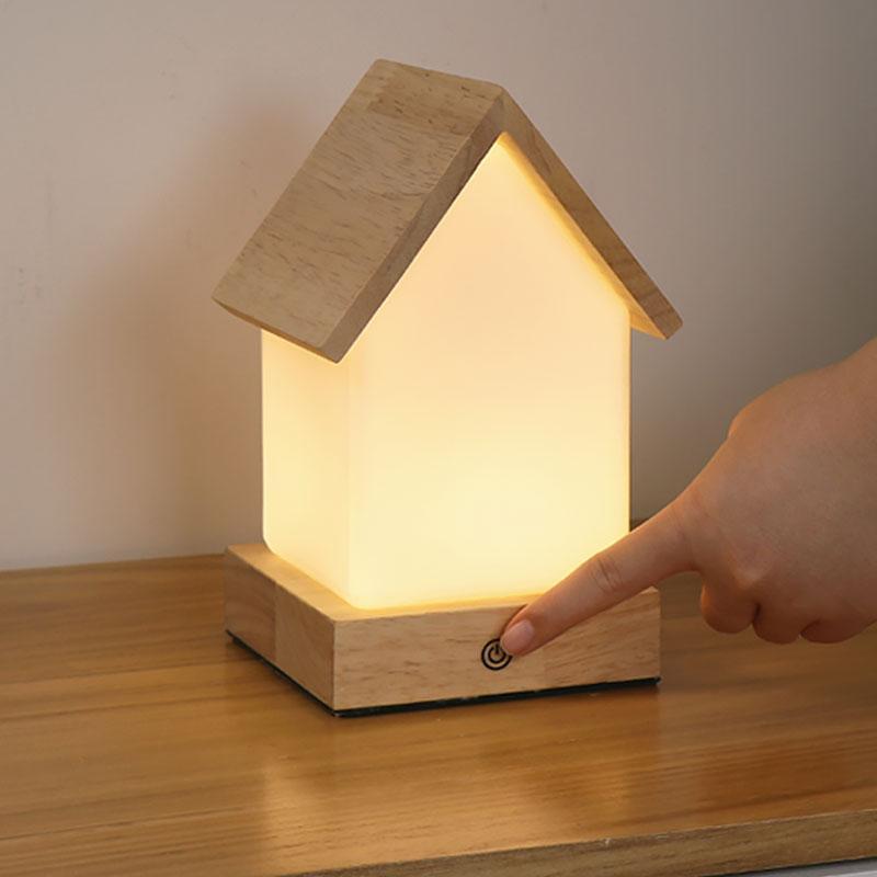 Wooden House Kids Night Lamp with Warm LED Light