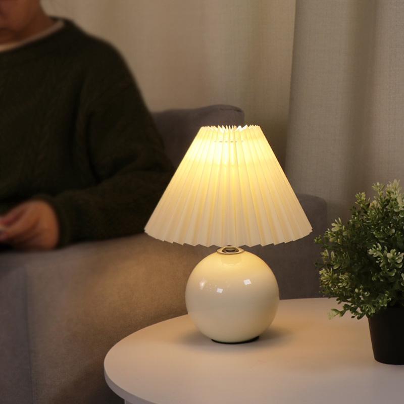 Modern White Ceramic Table Lamp with Pleated Shade