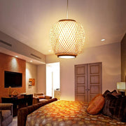 Farmhouse Dome Bamboo Pendant Light - Curvy Oval Design