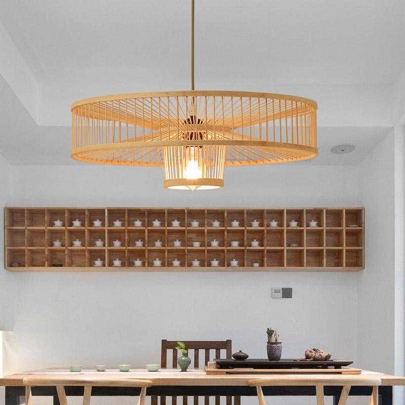 Bamboo Drum Pendant Light - Farmhouse Burlywood Ceiling Fixture