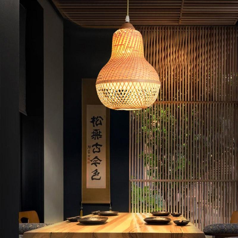 Peach-Inspired Bamboo Pendant Light – Rustic Farmhouse Ceiling
