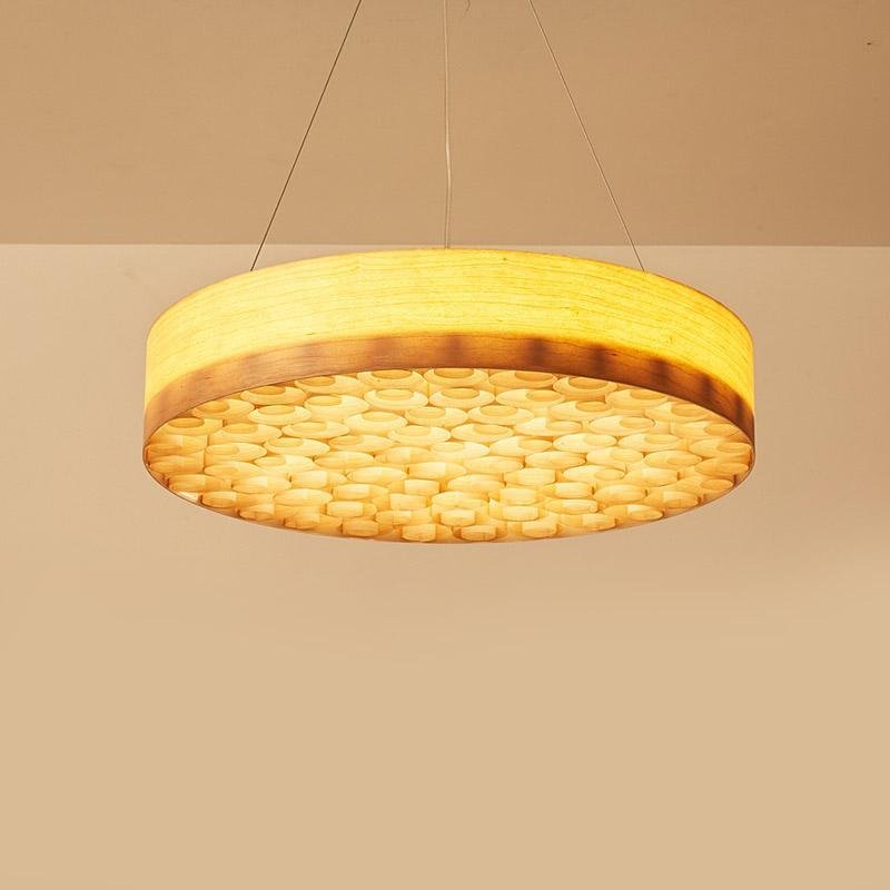 24" Drum Pendant Light Wood Farmhouse Ceiling Lighting