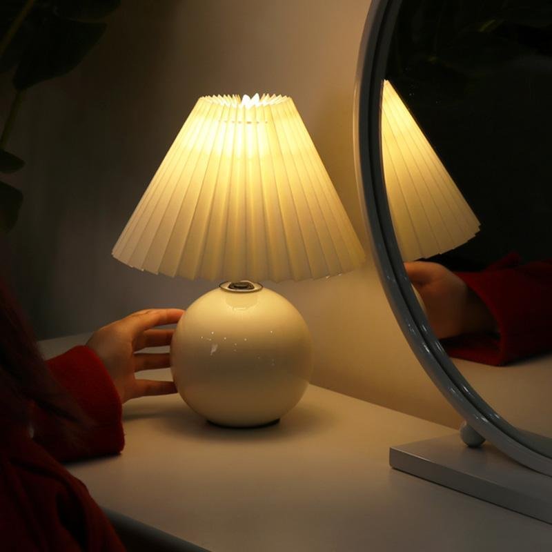 Modern White Ceramic Table Lamp with Pleated Shade