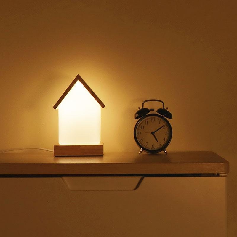 Wooden House Kids Night Lamp with Warm LED Light