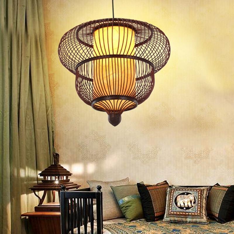 2-Tier Bubble Bamboo Pendant Light - Dark Brown Moroccan Design