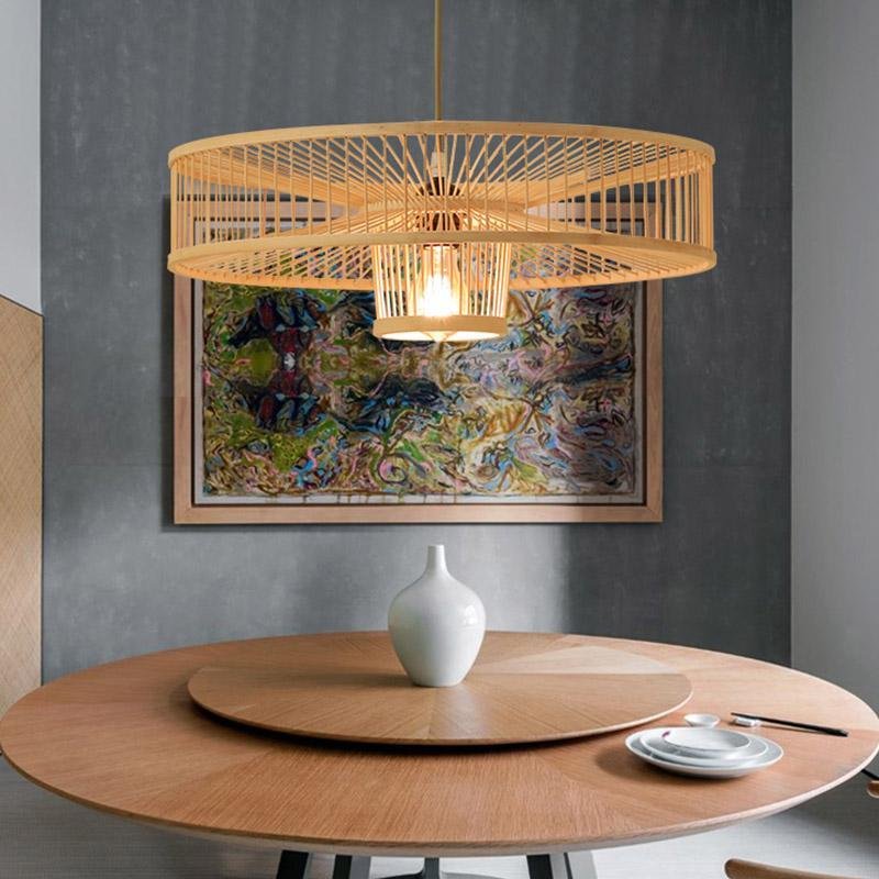 Bamboo Drum Pendant Light - Farmhouse Burlywood Ceiling Fixture