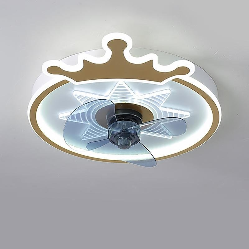 Round Crown LED Ceiling Fan with Remote - Kids Flush Mount Fan