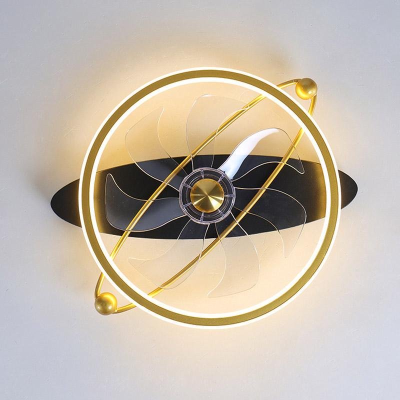 Gold Industrial Flush Mount LED Ceiling Fan with Remote Control