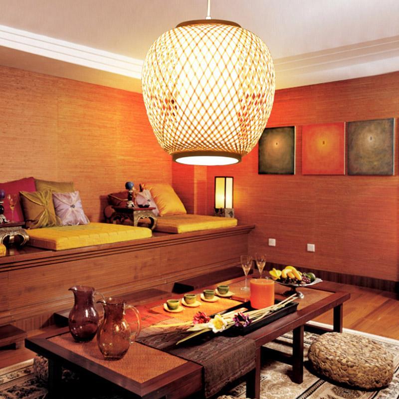 Farmhouse Dome Bamboo Pendant Light - Curvy Oval Design