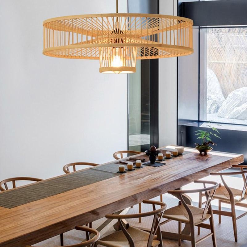 Bamboo Drum Pendant Light - Farmhouse Burlywood Ceiling Fixture