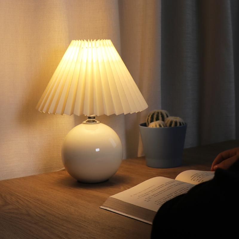 Modern White Ceramic Table Lamp with Pleated Shade