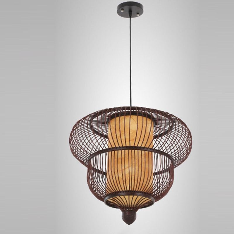 2-Tier Bubble Bamboo Pendant Light - Dark Brown Moroccan Design