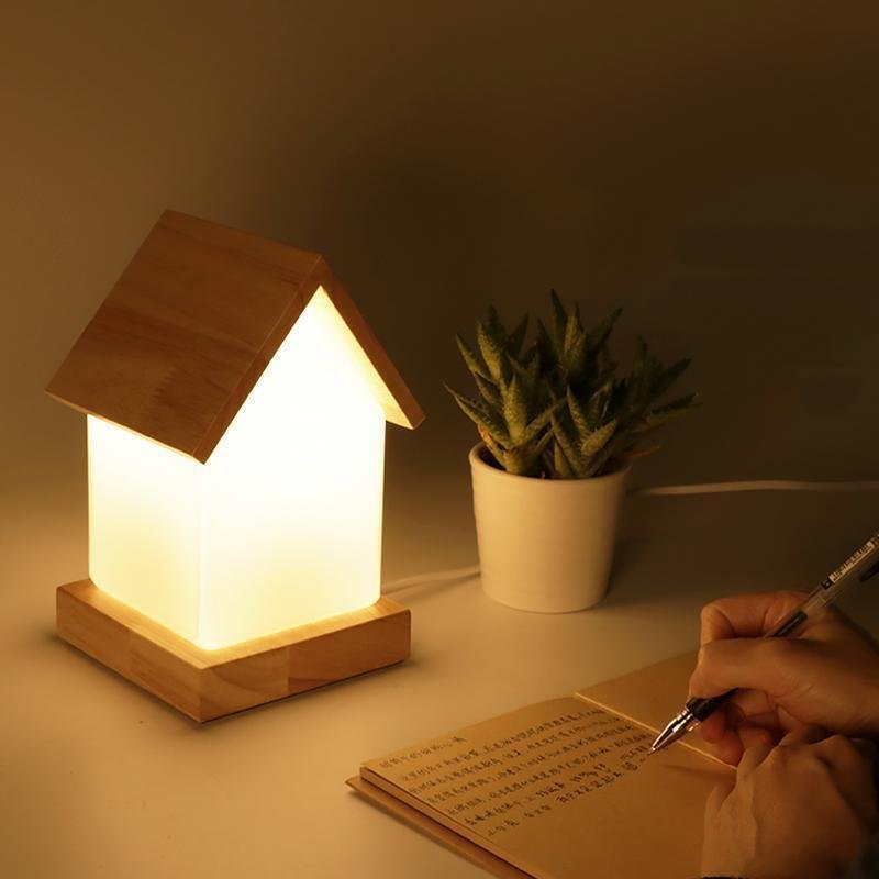 Wooden House Kids Night Lamp with Warm LED Light